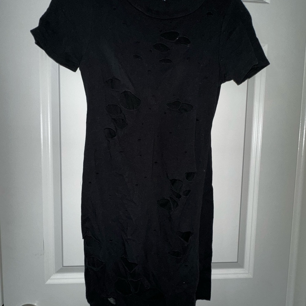 Black Distressed Short Sleeve Dress